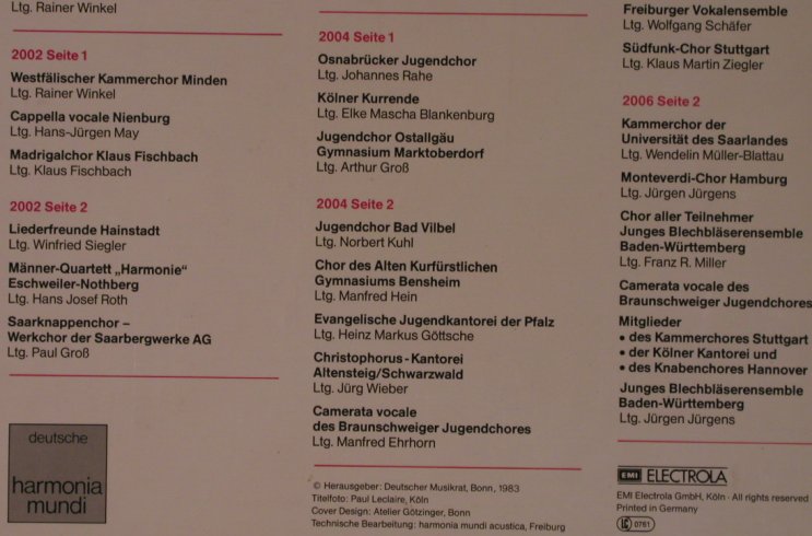 V.A.Deutscher Chor Wettbewerb'82: Dokumentation Köln 10.-13.Juni, Harmonia Mundi/EMI(F 668 636-641), D, 1983 - 6LP - L9363 - 40,00 Euro