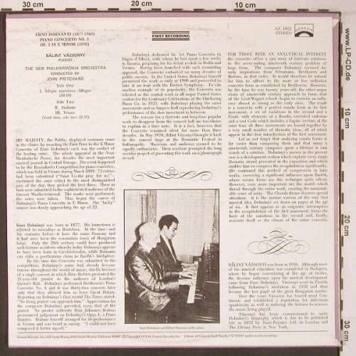 Dohnanyi,Ernö: Piano Concerto No.1, op.5 e-minor, Genesis(GS 1022), US, 1972 - LP - L9409 - 12,50 Euro