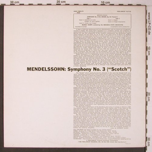 Mendelssohn Bartholdy,Felix: Symphony No.3 in A Minor, op.56 Sco, Parliament(PLP-142), US, 1960 - LP - L9425 - 11,50 Euro