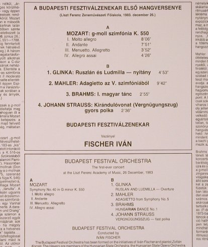 Budapesti Fesztivalzeneka: Fischer Ivan,Mozart,k.550, Glinka.., Hungaroton(SLPD 12528), H, 1984 - LP - L9441 - 7,50 Euro