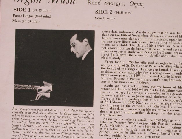 de Grigny,Nicolas: Organ Music.René Saorgin,Organ'1967, Turnabout(TV 34054S), UK, Ri, 1967 - LP - L9483 - 8,00 Euro