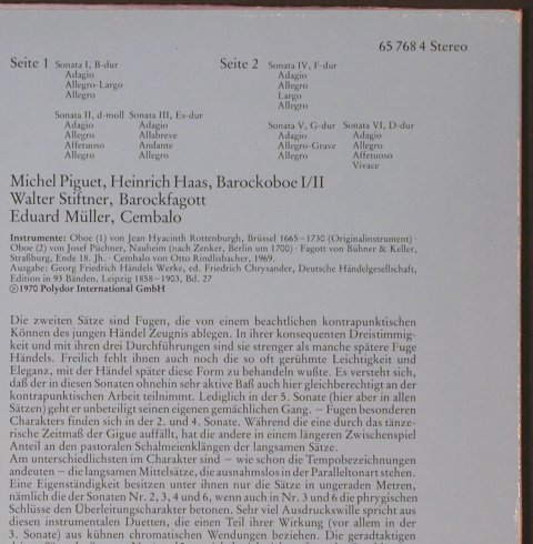 Händel,Georg Friedrich: 6 Triosonaten Für 2Oboen,Fagott & C, Orbis(65 768 4), D,  - LP - L9494 - 7,50 Euro