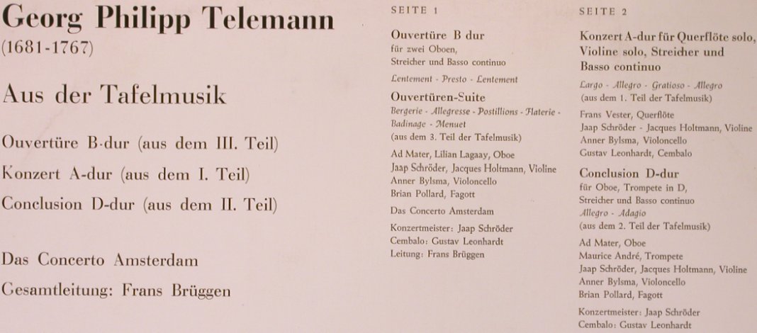 Telemann,Georg Philipp: Aus der Tafelmusik, vg+/m-, Telefunken(J 478 / SBT627), D,  - LP - L9505 - 6,00 Euro