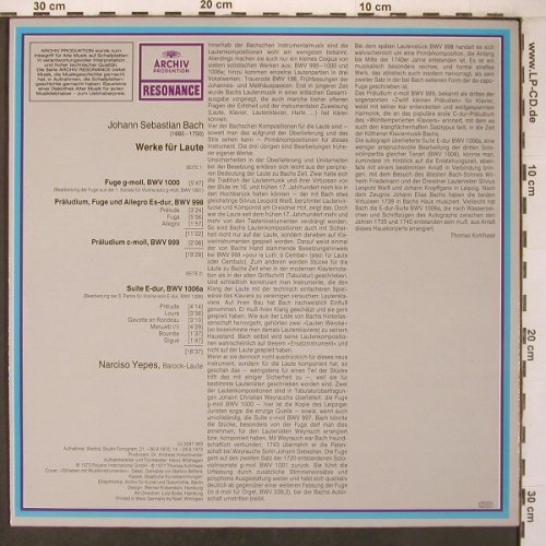 Yepes,Narciso: Werke für Laute -J.S.Bach(1972-72), Archiv Resonance(2547 063), D, Ri,  - LP - L9513 - 6,50 Euro