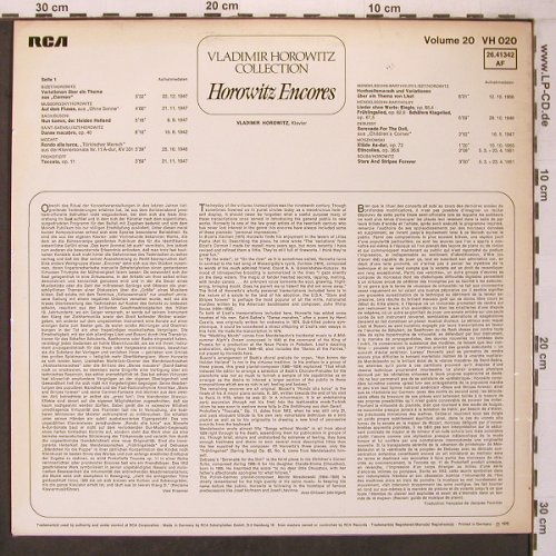 Horowitz,Vladimir: Collection Vol.20, Horowitz Encores, RCA(26.41342(HV020)), D, m-/vg+, 1975 - LP - L9521 - 6,00 Euro