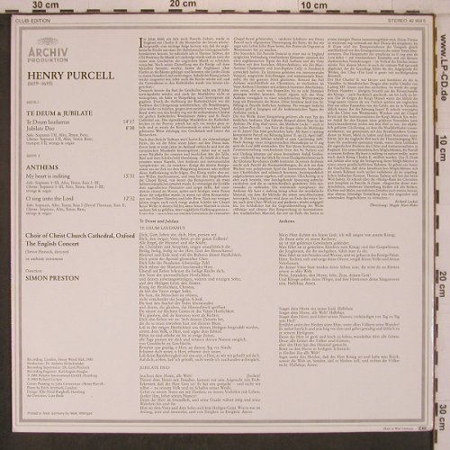 Purcell,Henry: Te Deum, Anthems, Archiv(42 168 5), D, Club Ed, 1983 - LP - L9651 - 7,50 Euro