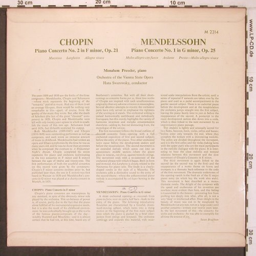 Chopin,Frederic / Mendelssohn: Klavierkonzert Nr.2 op.21/Nr.1op.25, Concert Hall(M-2314), , 1964 - LP - L9667 - 9,00 Euro