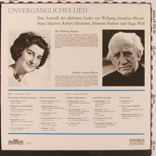 V.A.Unvergängliches Lied: Mozart, Schubert, Schumann... Wolf, Eurocord(J 922), D, vg+/m-,  - LP - L9751 - 6,00 Euro