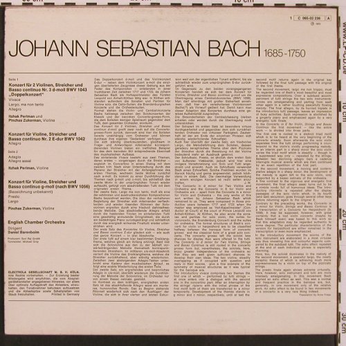 Bach,Johann Sebastian: Violinkonzerte BWV 1043,1052,1056., EMI Electrola(C 065-02 236), D, m-/vg+, 1972 - LP - L9769 - 7,50 Euro