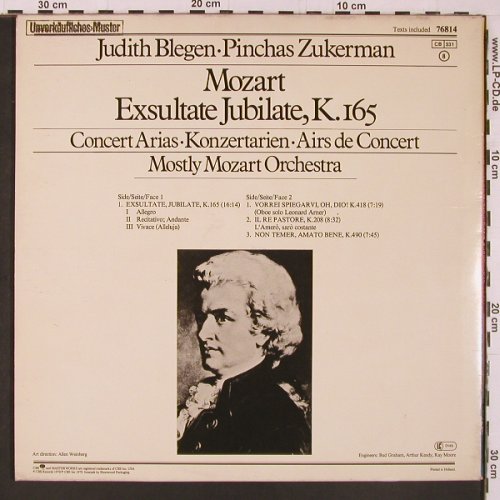 Mozart,Wolfgang Amadeus: Exsultate Jubilate / Konzertarien, CBS, Promo-Stoc(76814), NL, Foc, 1979 - LP - L9914 - 6,00 Euro