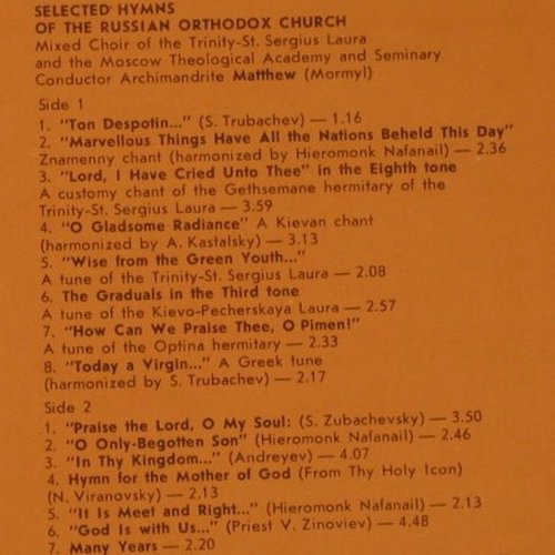 Choir of Patriachal Cathedral Epiph: Hymns of All-Night Vigil, sel.Hymns, Melodramatic Records(C90 23389 000), UDSSR, 1985 - 2LP - L9919 - 7,50 Euro