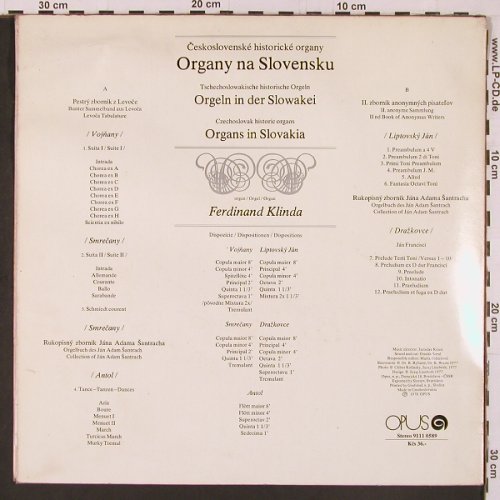 V.A.Organs in Slovakia: Ferdinand Klinda,organ, vg+/Cover~~, Opus(9111 0589), CSSR, 1978 - LP - L9924 - 5,00 Euro
