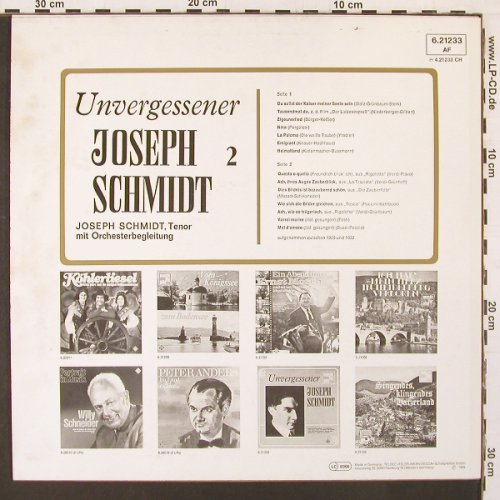 Schmidt,Joseph: Unvergessener 2, rec. 1929-32, Telefunken(6.21233 AF), D, Ri,  - LP - L9946 - 5,00 Euro