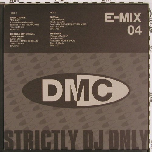 V.A.DMC E-Mix 04: Mark O'Toole,De Bellis,Fragma,Super, DMC, wellig~~spielt (EURO4), UK,  m-/m-, 2000 Typ: 12" Best.-Nr.: V3506 Preis: 4,00 Euro