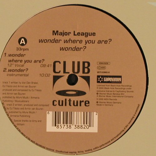 Major League: Wonder*3+1, FLC, Club Culture(8573 83882-0), D, 2000 - 12inch - X9569 - 7,50 Euro