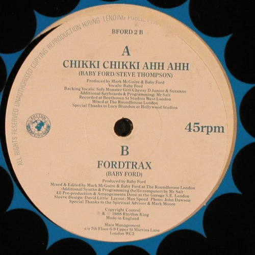 Baby Ford: Chikki Chikki Ahh Ahh / Fordtrax, Rhythm King(BFORD 2), UK, 1988 - 12inch - Y196 - 5,00 Euro