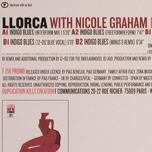 Llorca with Nicole Graham:&nbsp;Indigo Blues*4, F Communications (F 150), D, 2001 Typ:&nbsp;12" Best.-Nr.:&nbsp;Y9923 Preis:&nbsp; 4,00 Euro