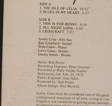 Criss,Sonny: Crisscraft, m-/vg-, seam split, Muse Records(5068), US, 1975 - LP - E9906 - 7,50 Euro