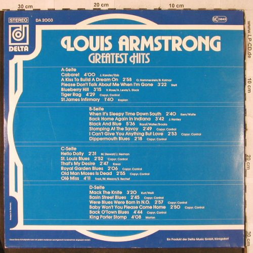Armstrong,Louis: Greatest Hits, Foc, Delta(green)(DA 2003), D,  - 2LP - H3994 - 6,00 Euro