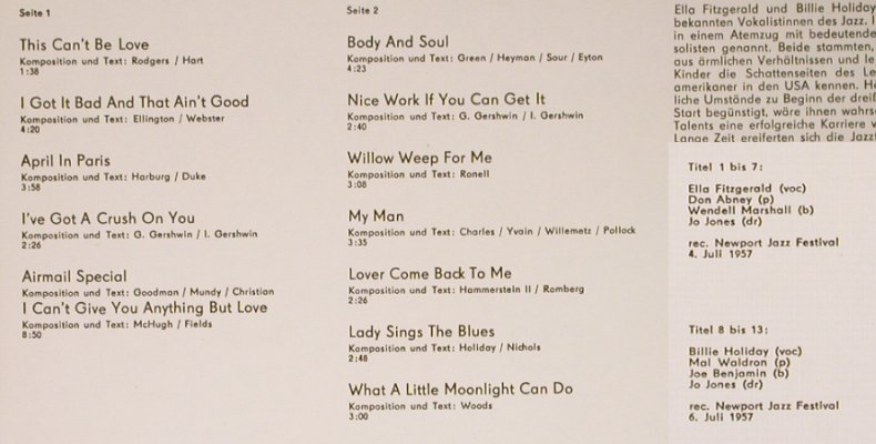 Fitzgerald,Ella u. Billie Holiday: Same, Amiga(8 55 084), DDR, 1980 - LP - H5546 - 6,50 Euro