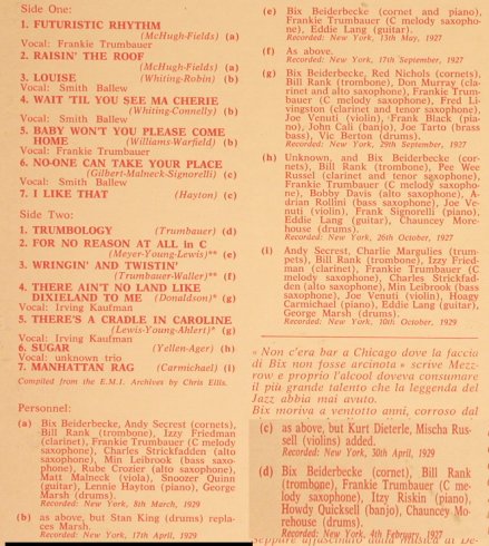 Beiderbecke,Bix  w.Trumbauer'sOrch: Really the Jazz-Bix&Tram 1929+, Parlophone(C 054-04557), I,Mono,  - LP - H6301 - 5,00 Euro