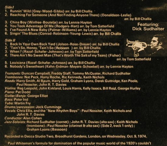 Whiteman,Paul & his New Orch.: Runnin'Wild,Alan Cohen,Sudhalter, Argo(ZDA 167), UK,m-/vg+, 1975 - LP - H6316 - 5,00 Euro