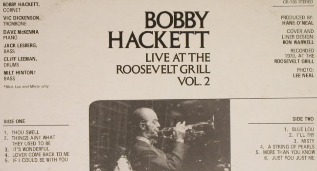 Hackett,Bobby: Live at the Roosevelt Grill Vol.2, Cia(CR-138), US, m-/vg+,  - LP - H6853 - 7,50 Euro
