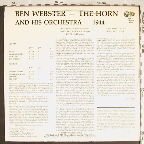 Webster,Ben: The Horn, m-/vg+, Circle(CLP-41), US,  - LP - H7099 - 9,00 Euro