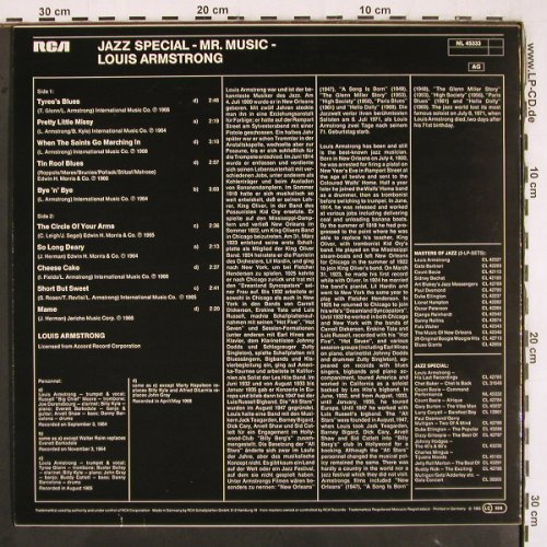 Armstrong,Louis: Mr.Music-Jazz Special (1964-1966), RCA,Musterplatte (NL 45333), D, 1983 Typ: LP Best.-Nr.: V3352 Preis: 9,00 Euro