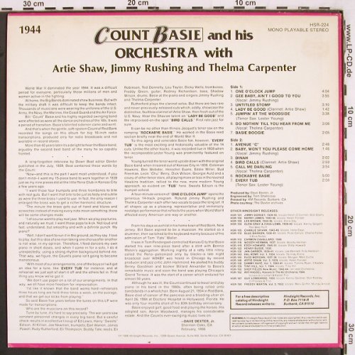 Basie,Count & His Orch.: with Artie Shaw,J.Rushing,Carpenter, Hindsight Records (HSR-224), US, 1986 Typ: LP Best.-Nr.: V3368 Preis: 12,50 Euro