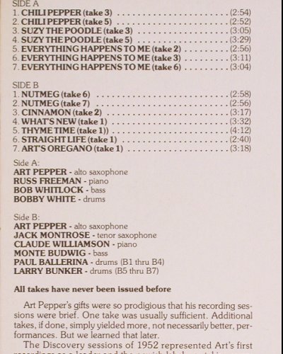 Pepper,Art: Rediscoveries (1952-54), Savoy (WL70828), D, 1986 Typ: LP Best.-Nr.: V3441 Preis: 17,50 Euro