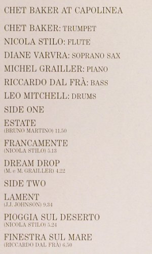 Baker,Chet: At Capolinea, rec.Milano Okt.1983, Red Records (NS 206), I, 1987 Typ: LP Best.-Nr.: V3650 Preis: 30,00 Euro