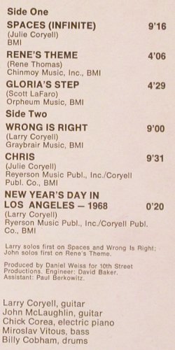 Coryell/McLaughlin/Corea/Vitous/Cob: Spaces, Vanguard (C 056-95 967), D, 1974 Typ: LP Best.-Nr.: V3652 Preis: 12,50 Euro