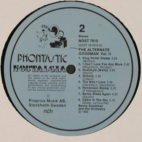 Goodman,Benny: The Alternate B.G. Vol.II, m-/vg+, Phontastic(NOST 7610), S, 1980 - LP - V3707 - 9,00 Euro
