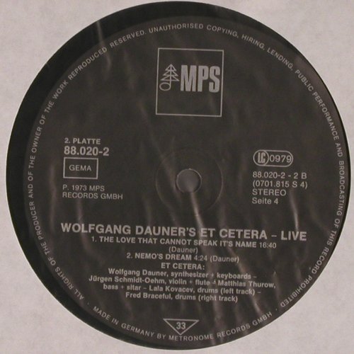 Dauner,Wolfgang - ET CETERA: Live, Foc, ( only one LP, Platte 2), MPS(88.020-2), D, 1973 - LP - V3738 - 5,00 Euro