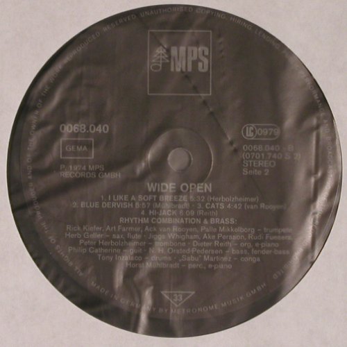 Herbolzheimer-RhythmCombinationBras: Wide Open, No Cover, mint, MPS (0068.040), D, 1974 Typ: LP Best.-Nr.: V3778 Preis: 20,00 Euro