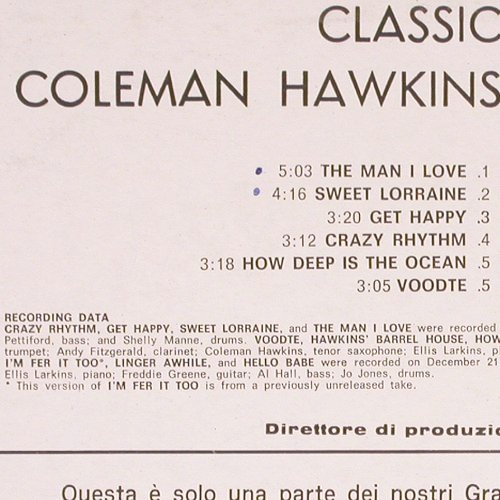 Hawkins,Coleman and Lester Young: Classic Tenors, Joker(SM 3259), I, Ri, 1972 - LP - V4004 - 9,00 Euro