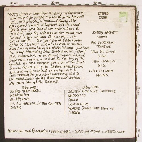 Hackett,Bobby: Live at the Roosevelt Grill Vol.1, Chiaroscuro Records(CR 105), US, m /vg+,  - LP - V4005 - 12,50 Euro