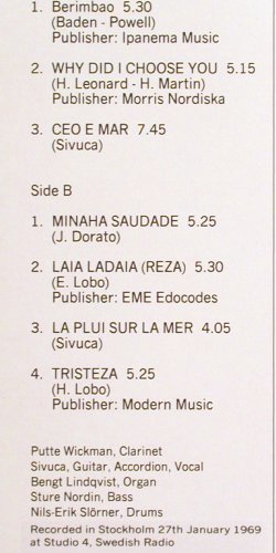 Wickman,Putte & Sivuca: Same, rec. Stockholm 1969, Four Leaf Rec (FLC 6002), S, 1982 Typ: LP Best.-Nr.: V4130 Preis: 17,50 Euro