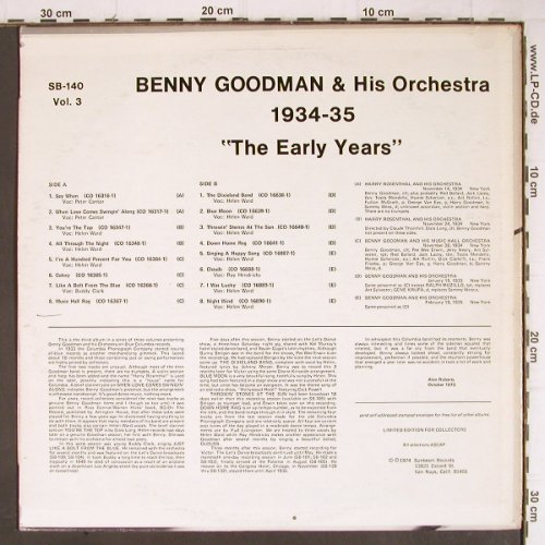 Goodman,Benny & his Orchestra:&nbsp;The Early Years, Vol.3, m-/vg+, Sunbeam (SB-140), US, 1974 Typ:&nbsp;LP Best.-Nr.:&nbsp;V611 Preis:&nbsp; 7,50 Euro