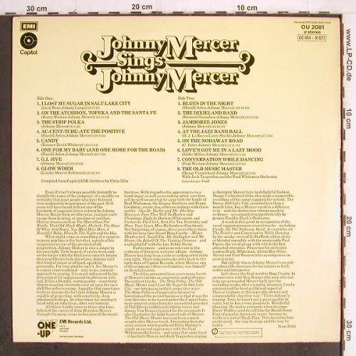 Mercer,Johnny:&nbsp;sings Johnny Mercer, Capitol(0C 054 81877) (OU 208), UK, 1975 Typ:&nbsp;LP Best.-Nr.:&nbsp;V8 Preis:&nbsp; 9,00 Euro