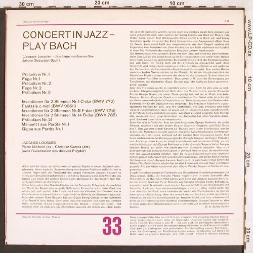 Loussier,Jacques / Michelot/Garros: Concert in Jazz - play Bach, Mono, Decca,Sonderaufl.(71 890), D, vg+/vg+,  - LP - X3095 - 9,00 Euro