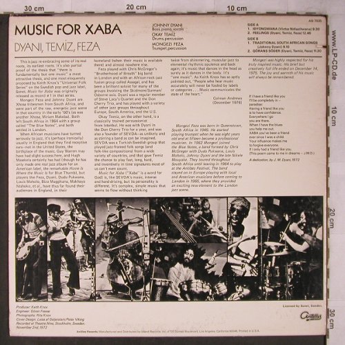 Dyani Temiz Feza: Music for Xaba, Antilles(AN 7035), US, co, 1972 - LP - X5610 - 50,00 Euro