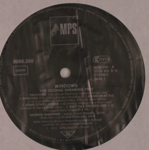 Shearing Trio,George: Windows, No Cover, MPS(0068.200), D, Ri, 1978 - LP - X6923 - 7,50 Euro