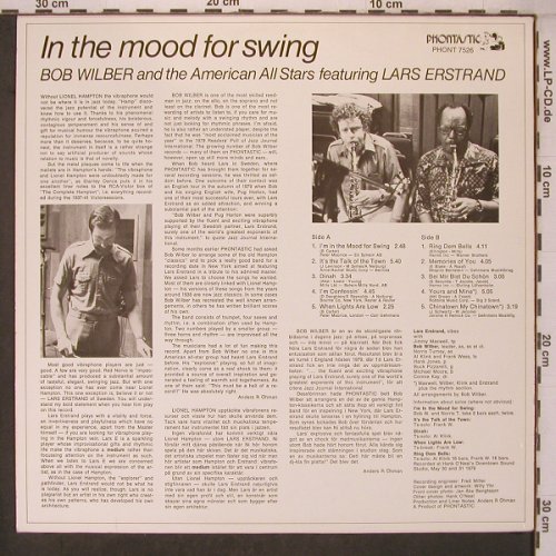 Wilber,Bob and American Allstars: In the Mood for Swing,f.L.Erstrand, Phontastic(PHONT 7526), S, 1980 - LP - X7466 - 12,50 Euro