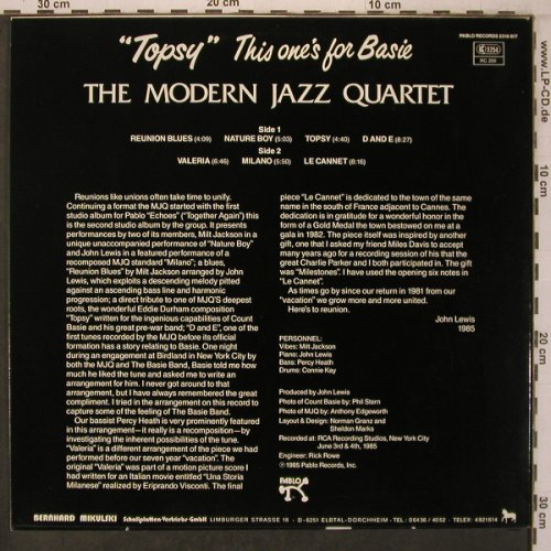 Modern Jazz Quartet: Topsy, This one's for Basie, Pablo(2310-917), D, 1985 - LP - X7581 - 17,50 Euro