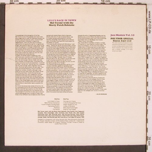 Torme,Mel & Marty Paich Dektette: Lulu's Back in Town,, vg+/vg+, PolydorJazzMasterVol 10(545 110), UK, 1983 - LP - X7974 - 7,50 Euro