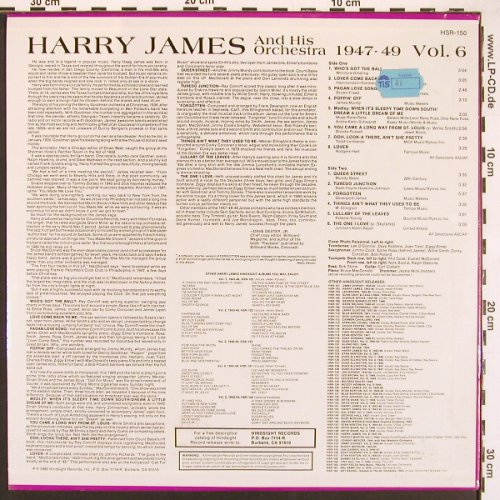 James,Harry & Orch.: 1947-1947 Vol.6, FS-New, Hindsight(HSR-150), US, 1980 - LP - X9273 - 15,00 Euro