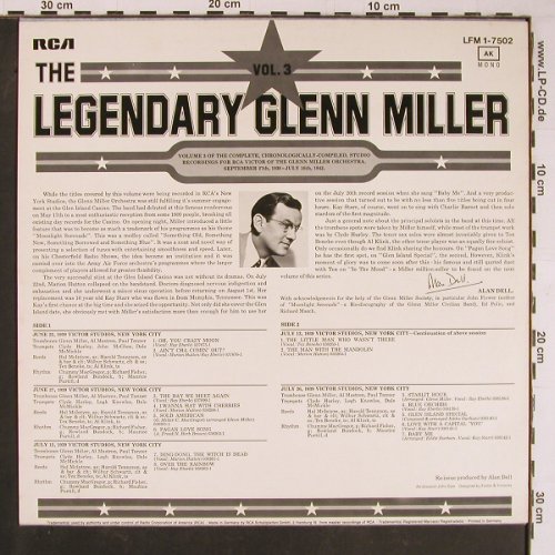 Miller,Glenn & His Orch: The Legendary Vol.3, promo stol, RCA(LFM 1-7502), D, Mono, 1974 - LP - Y1014 - 7,50 Euro