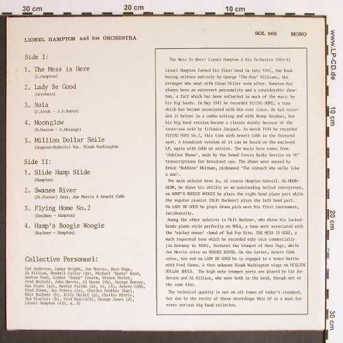 Hampton,Lionel: The Mess Is Here,1944-45, hist.rec., Solid Sender Lim.Ed.(SOL 502), D,Ri,Mono,  - LP - Y6348 - 9,00 Euro